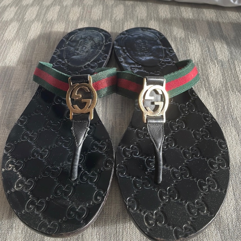 Gucci sandals- classic black with red and green